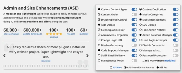 Admin and Site Enhancements (ASE) Pro